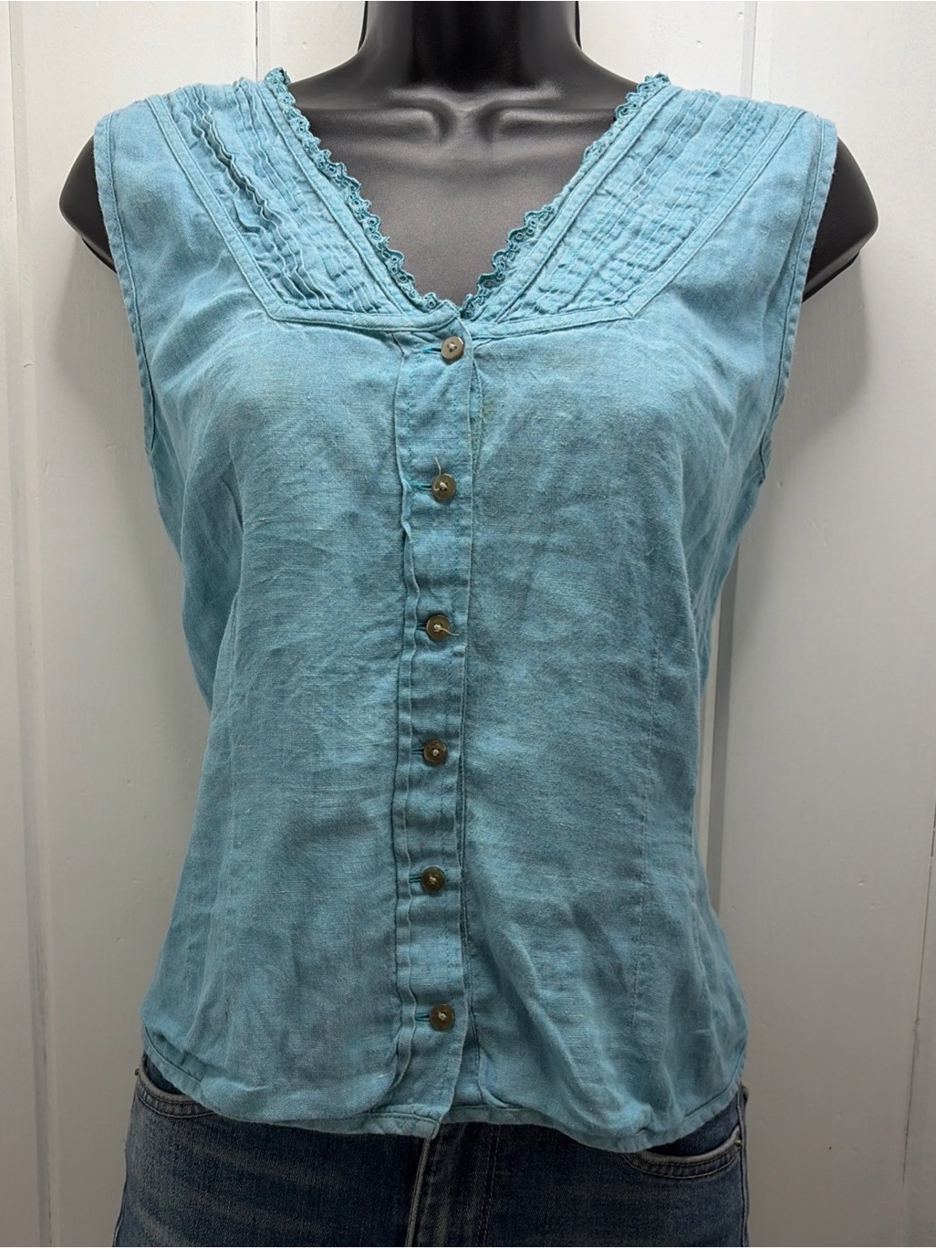 J. Jill Light Blue Linen Button-Front Sleeveless Top